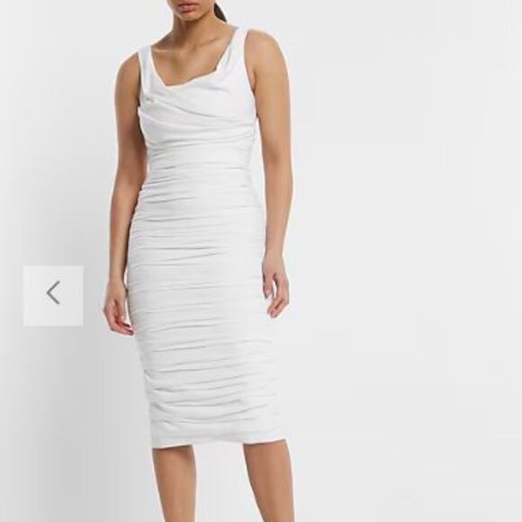 NWT Express Bridal Satin Ruched Midi Dress - size 0 & 2 - Picture 2 of 4